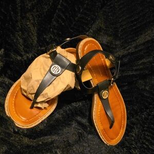 Tommy Hilfiger Black and Brown Sandals